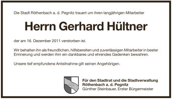 Traueranzeige von Gerhard Hültner von Pegnitz-Zeitung